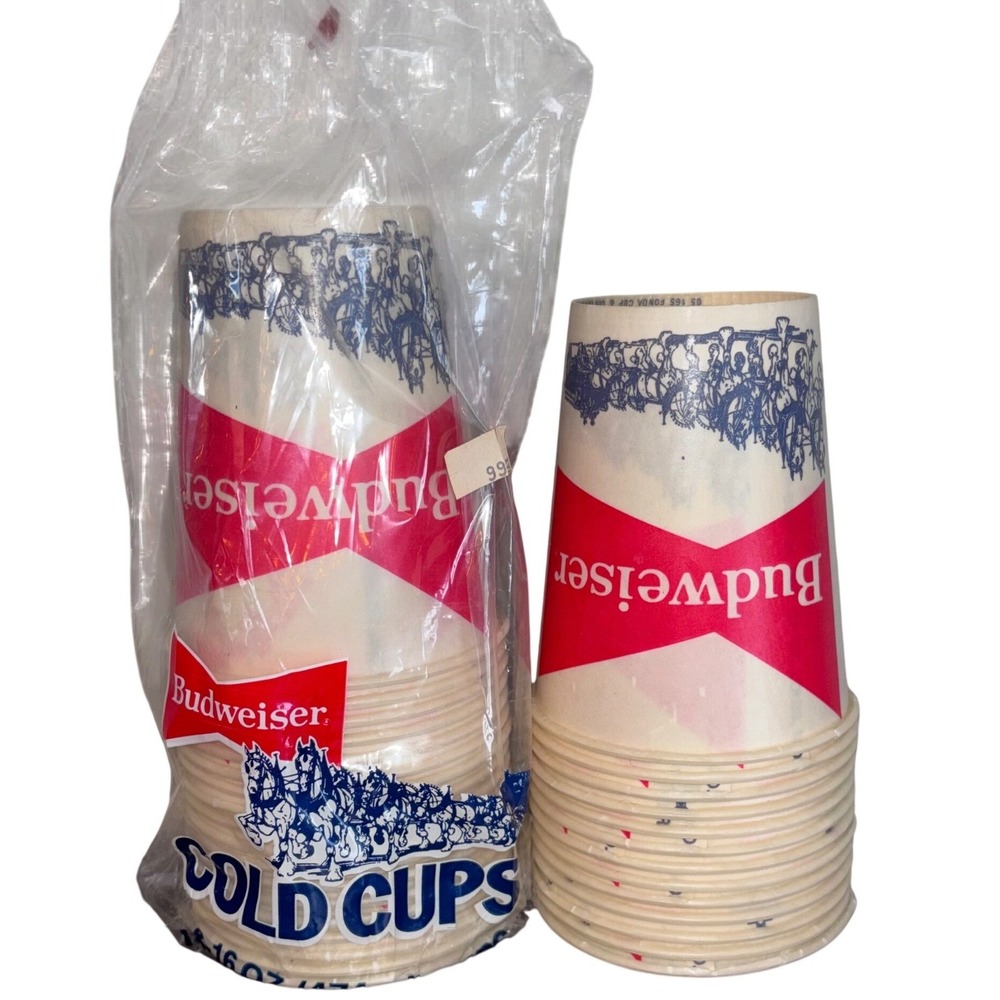 Vintage‎ Wax Budweiser Cups | Bowtie Logo | 16oz | 31 Ct | USA Made | Clydesdale